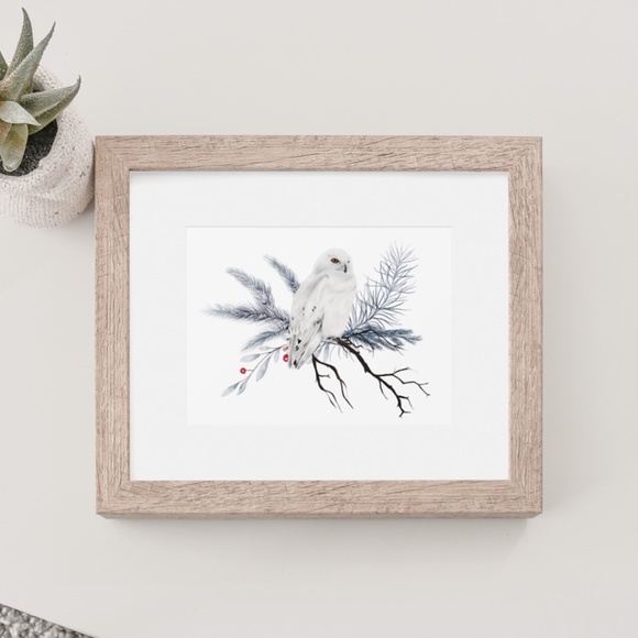 Wall Art Watercolor Winter Cute Owl Print Illustration Unframed, Various Sizes - Picture 3 of 7